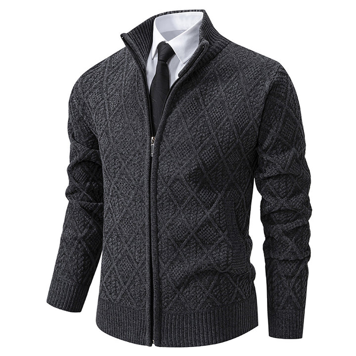 Men's knit zip jacket with diamond pattern, stand-up collar and full zip Mune Fashion