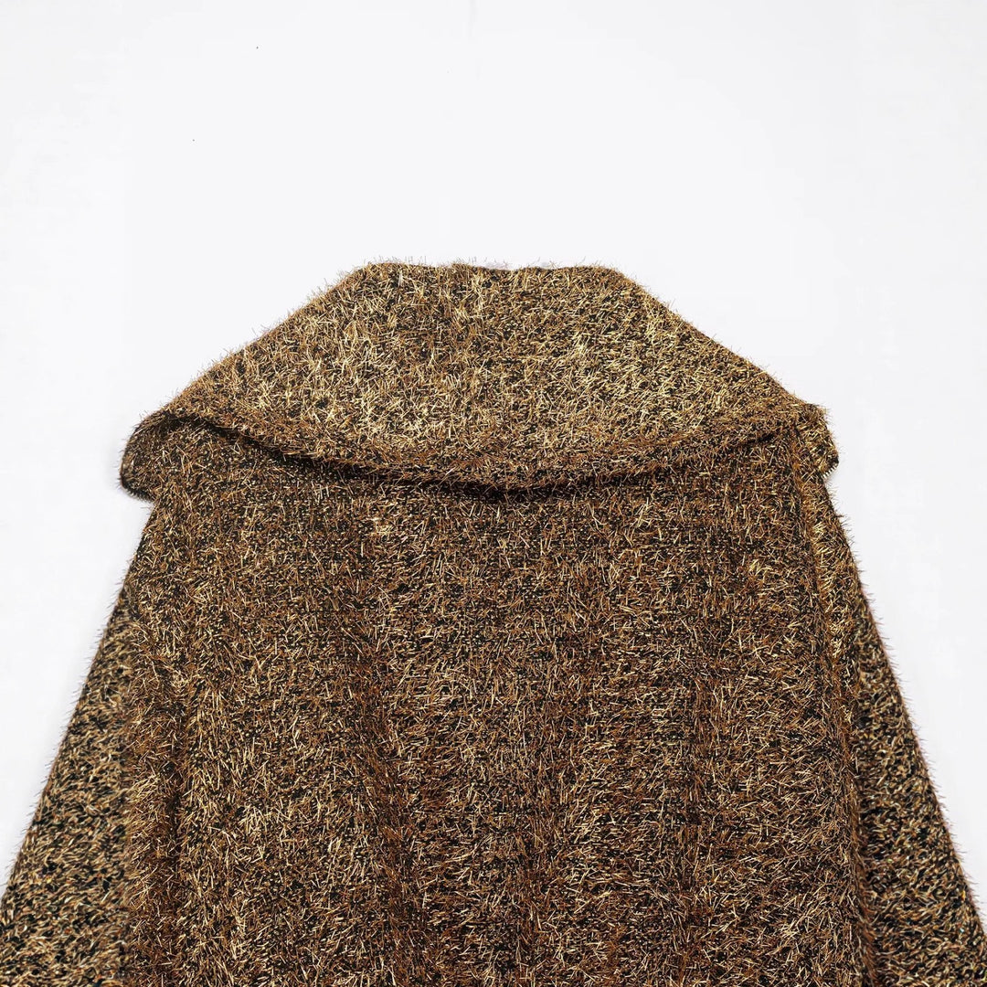 Women's cropped glitter cardigan with zipper and wide shawl collar Mune Fashion