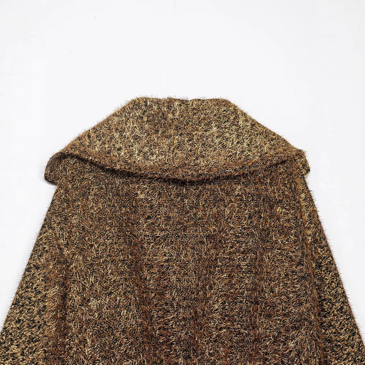 Women's cropped glitter cardigan with zipper and wide shawl collar Mune Fashion