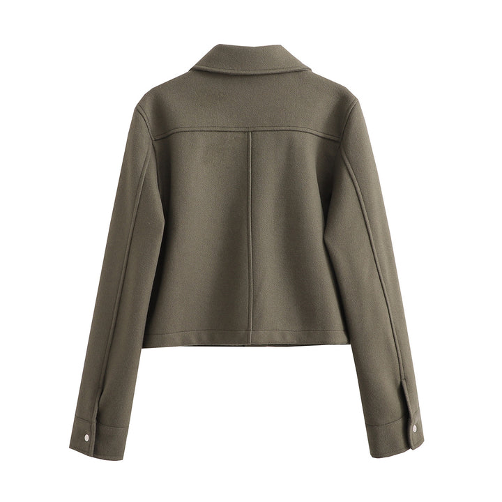 Women's short-cut wool look jacket with flap pockets and press studs Mune Fashion