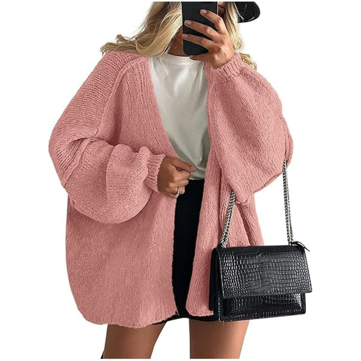 Women's Oversized Knit Cardigan with Balloon Sleeves and Open Front Mune Fashion