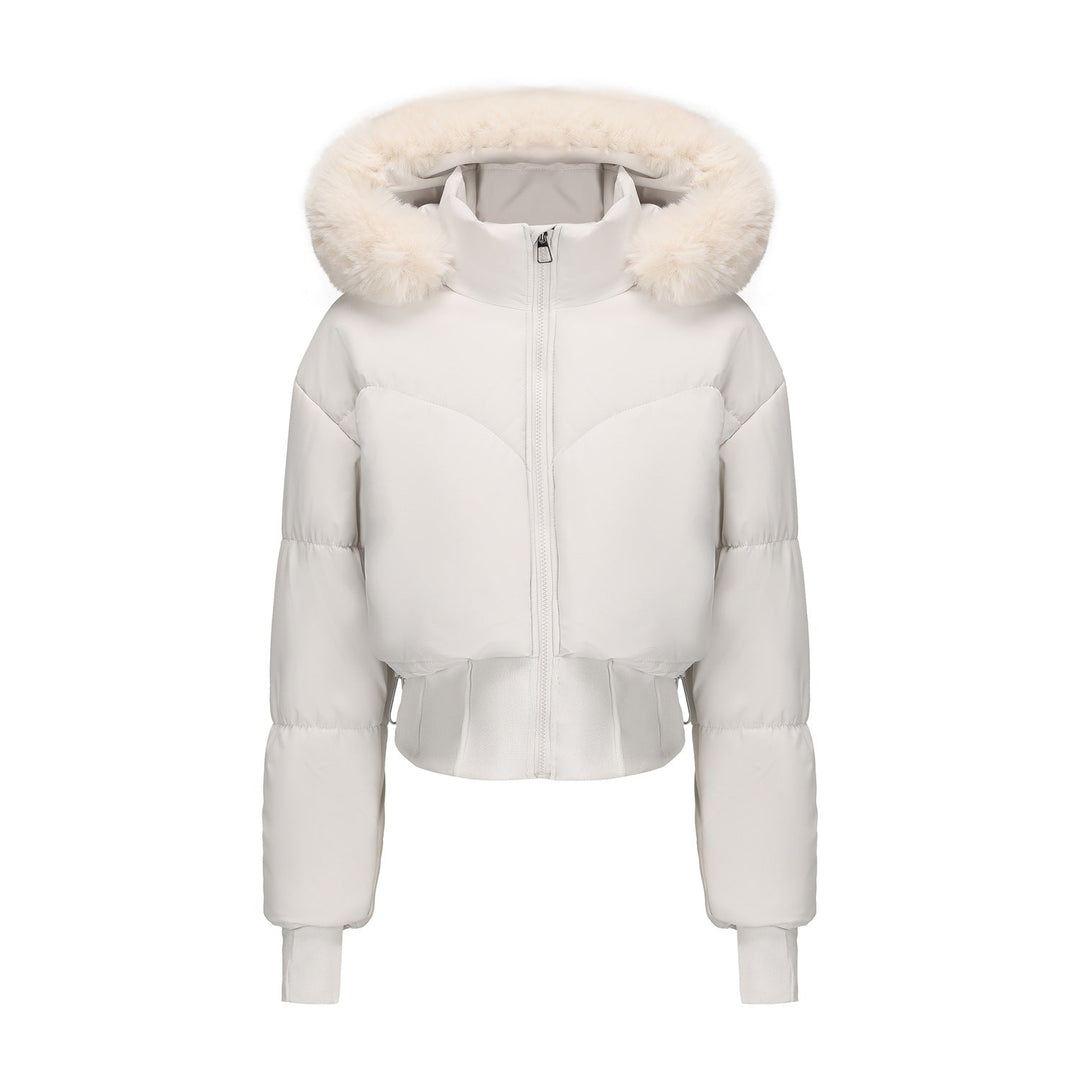 Mune | Ladies Cropped Down Jacket with Removable Hood and Faux Fur Trim