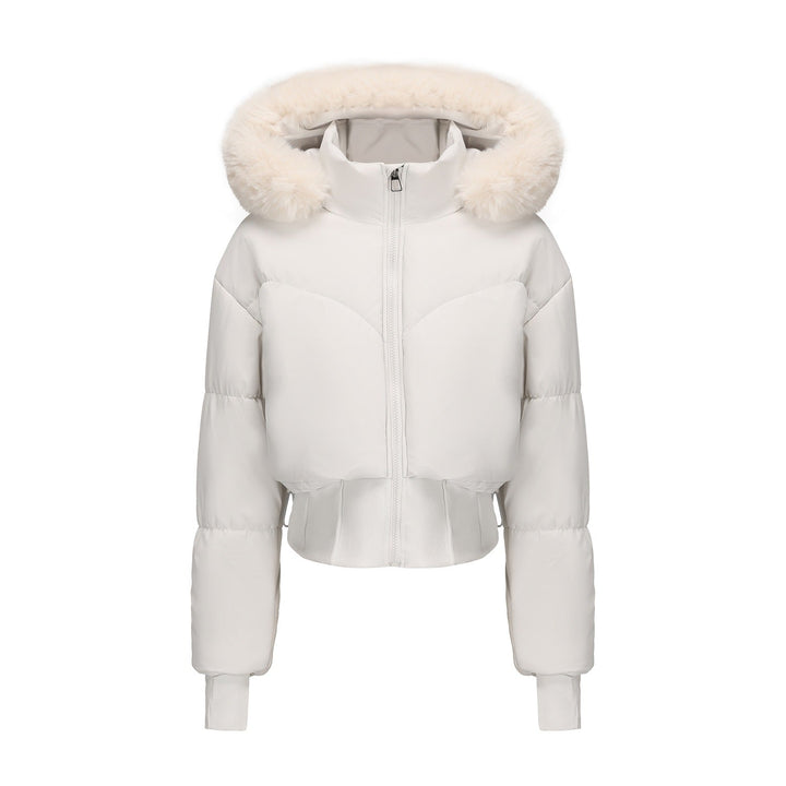 Mune | Ladies Cropped Down Jacket with Removable Hood and Faux Fur Trim