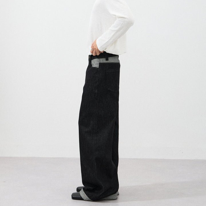 Men's Ultra Wide Denim Marlene Trousers with Extra Long Hem Edge and Five-Pocket Detail Mune Fashion