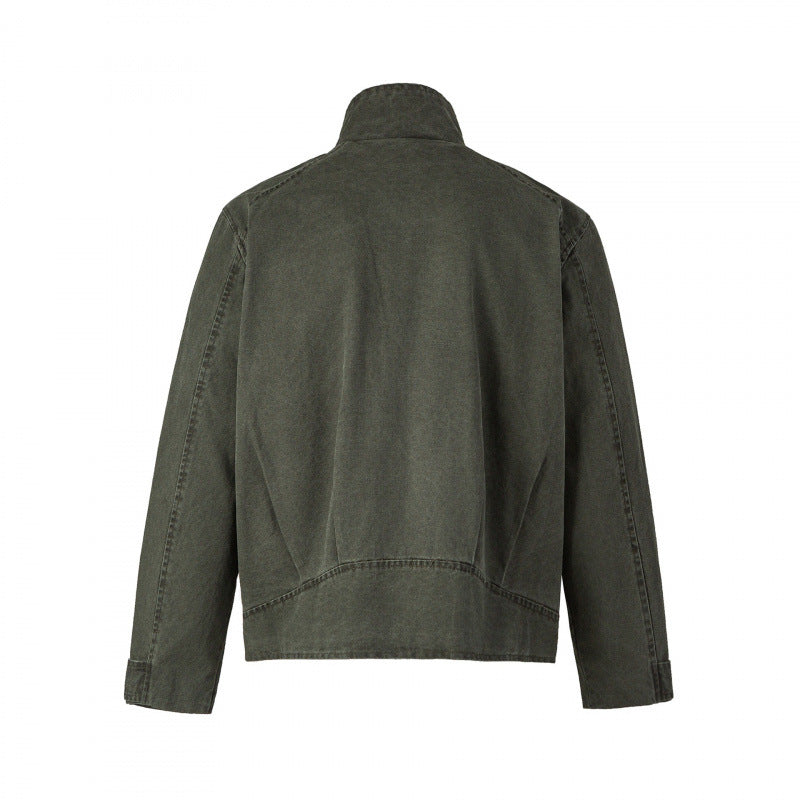 Men's short jacket made of canvas in field style with stand-up collar, zipper and multifunctional pockets Mune Fashion