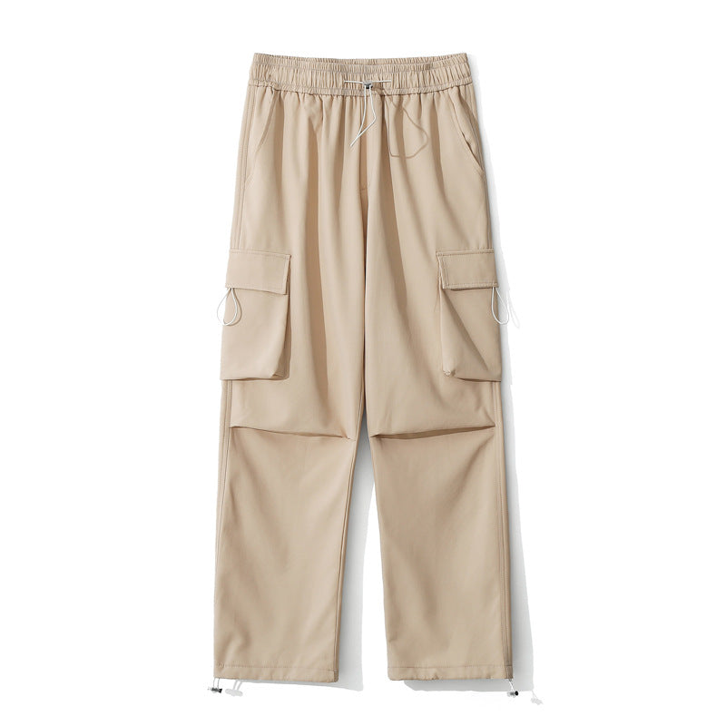 Women Loose Fit Cargo Pants with Snap Button Panels and Drawstring Waist Mune Fashion