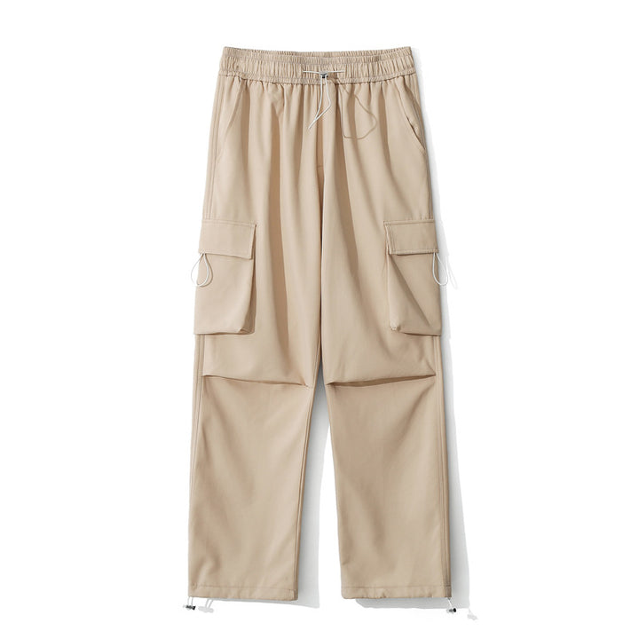 Women Loose Fit Cargo Pants with Snap Button Panels and Drawstring Waist Mune Fashion