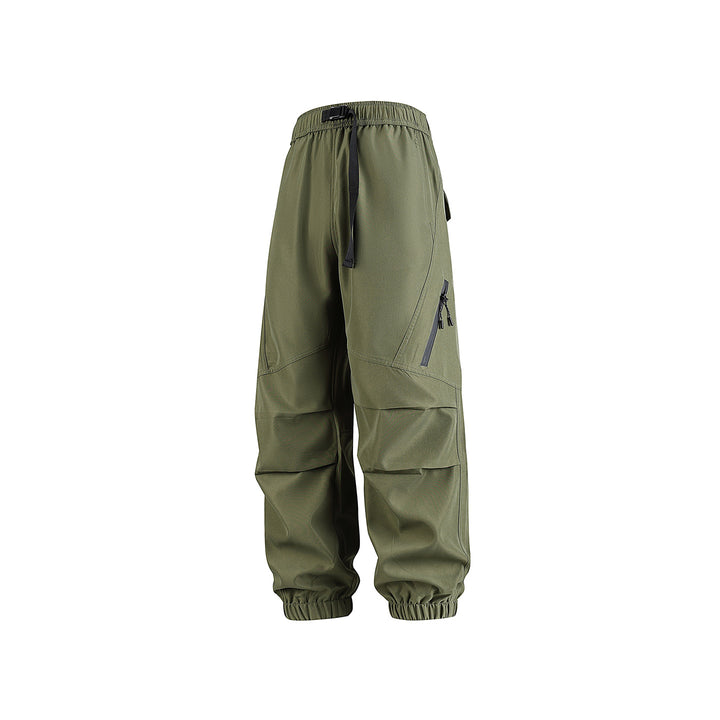 Men's loose technical cargo jogger pants with elastic drawstring waistband, patch flap pockets, and zippered leg pocket Drune