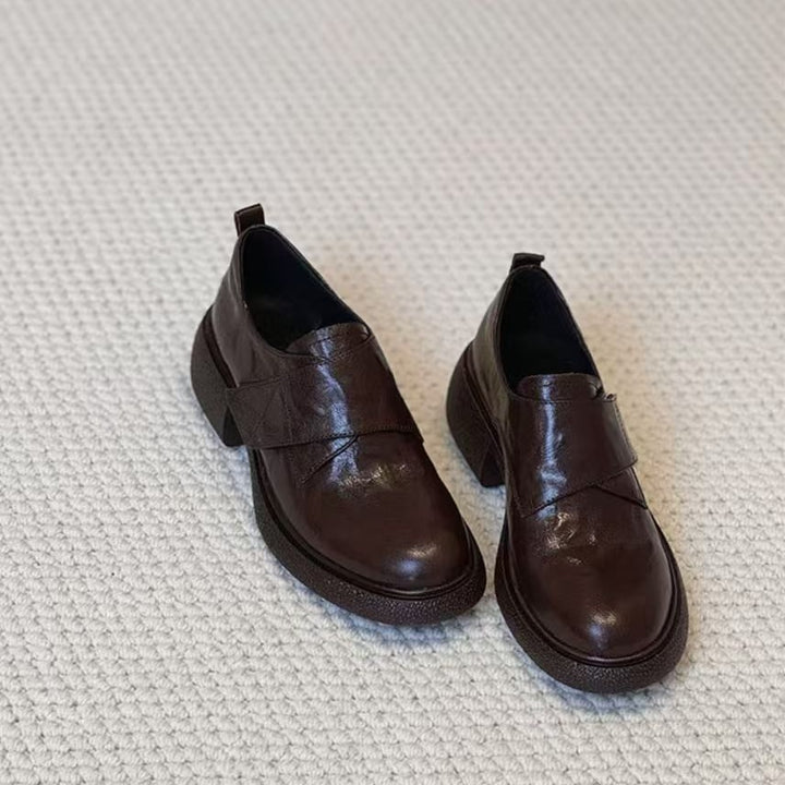 Ladies Chunky Loafer with Platform Block Heel and Adjustable Hook and Loop Strap Mune Fashion