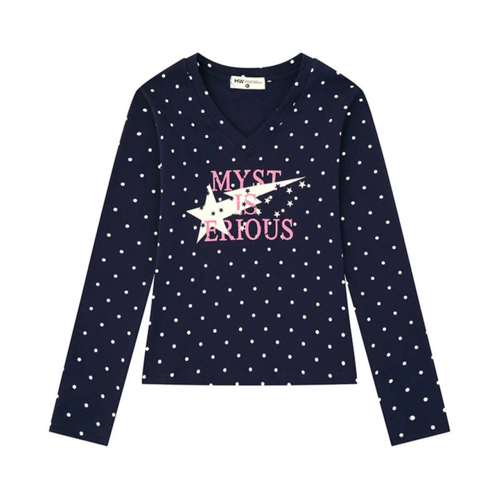 Women's long sleeve shirt made of cotton jersey with polka dot pattern and statement star print Mune Fashion