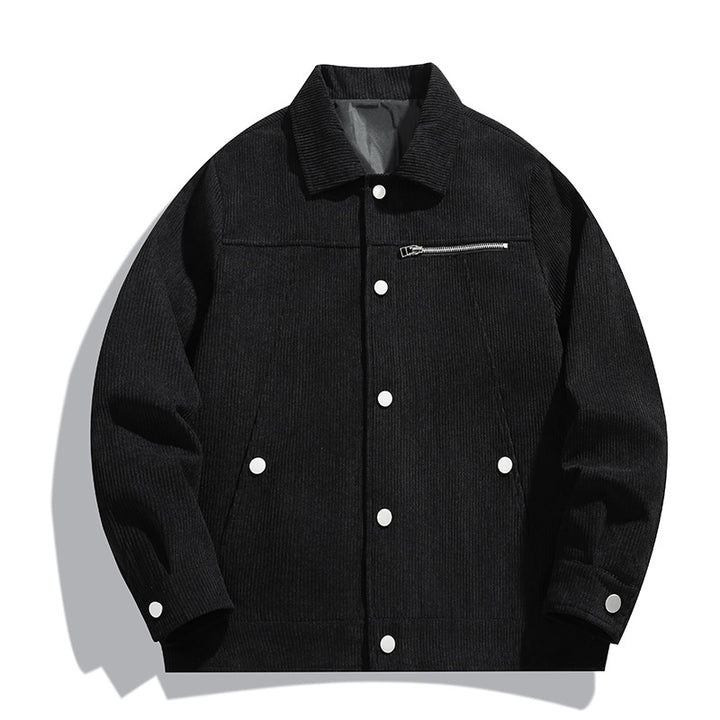Men's cord trucker jacket with zippered chest pocket and snap front Mune Fashion