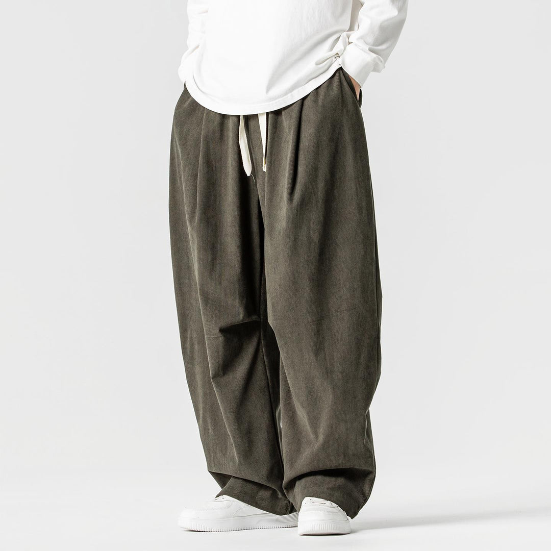 Men's wide cord pants with drawstring, pleats, and relaxed fit Mune Fashion