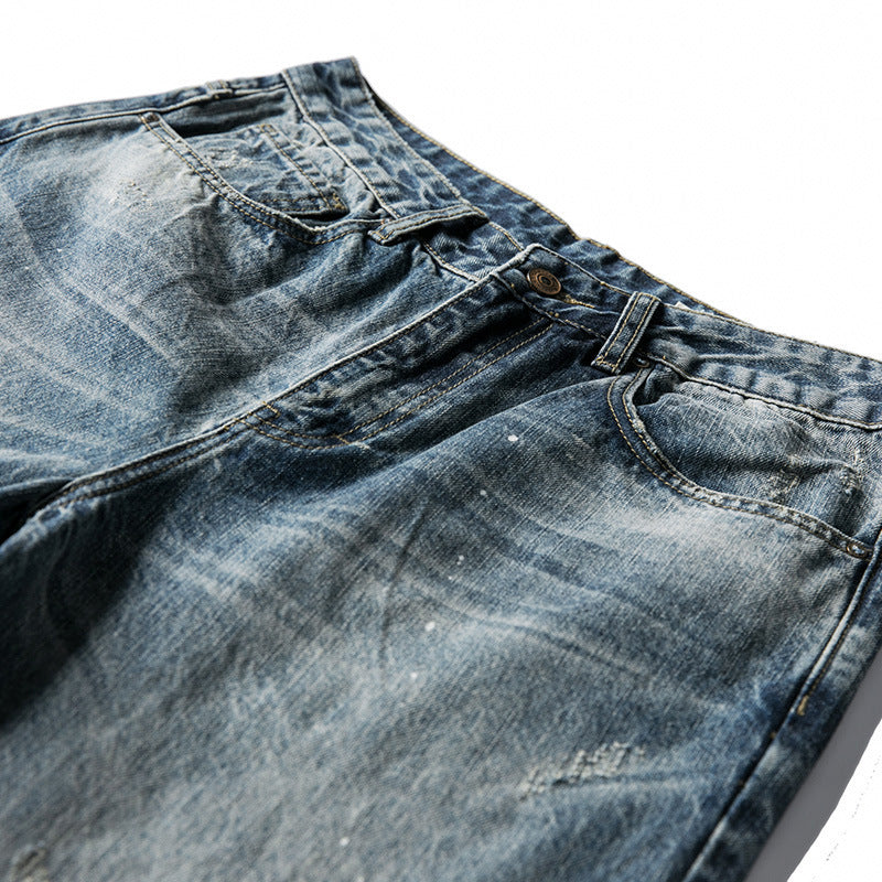 Men's Wide Baggy Jeans with Used Wash, Paint Splatter Effect and Relaxed Silhouette Mune Fashion
