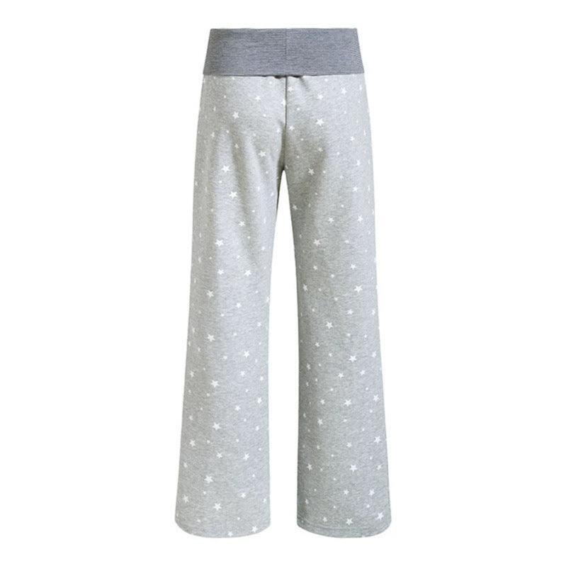 Women's lounge pants with wide leg, high ribbed waistband and star print Mune Fashion