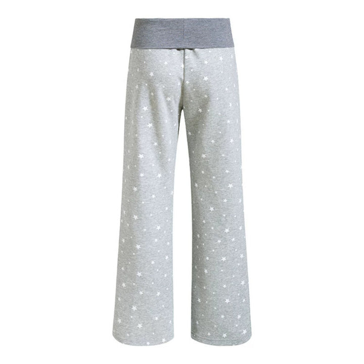 Women's lounge pants with wide leg, high ribbed waistband and star print Mune Fashion