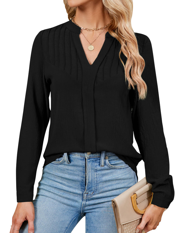 Ladies Fine Viscose Long Sleeve Blouse with Knife Pleats at the Top and Concealed Button Placket Mune Fashion