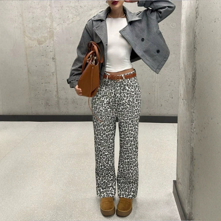Women High-Waist Leopard-Print Palazzo Pants made of flowing fabric Mune Fashion