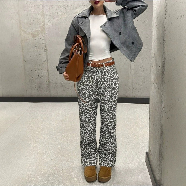 Women High-Waist Leopard-Print Palazzo Pants made of flowing fabric Mune Fashion