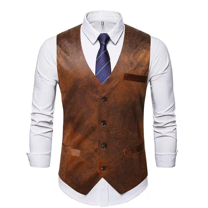 Men's Tweed Vest with Leather Straps and Vintage Details Mune Fashion