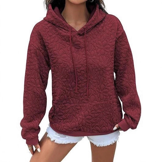 Women's Quilted Hooded Sweatshirt with Floral Quilted Pattern and Kangaroo Pocket Mune Fashion