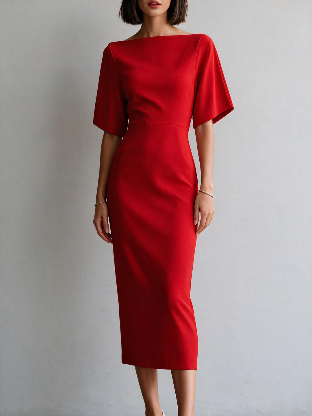 Ladies sheath dress with boat neck and kimono-like 3/4 sleeves Mune Fashion