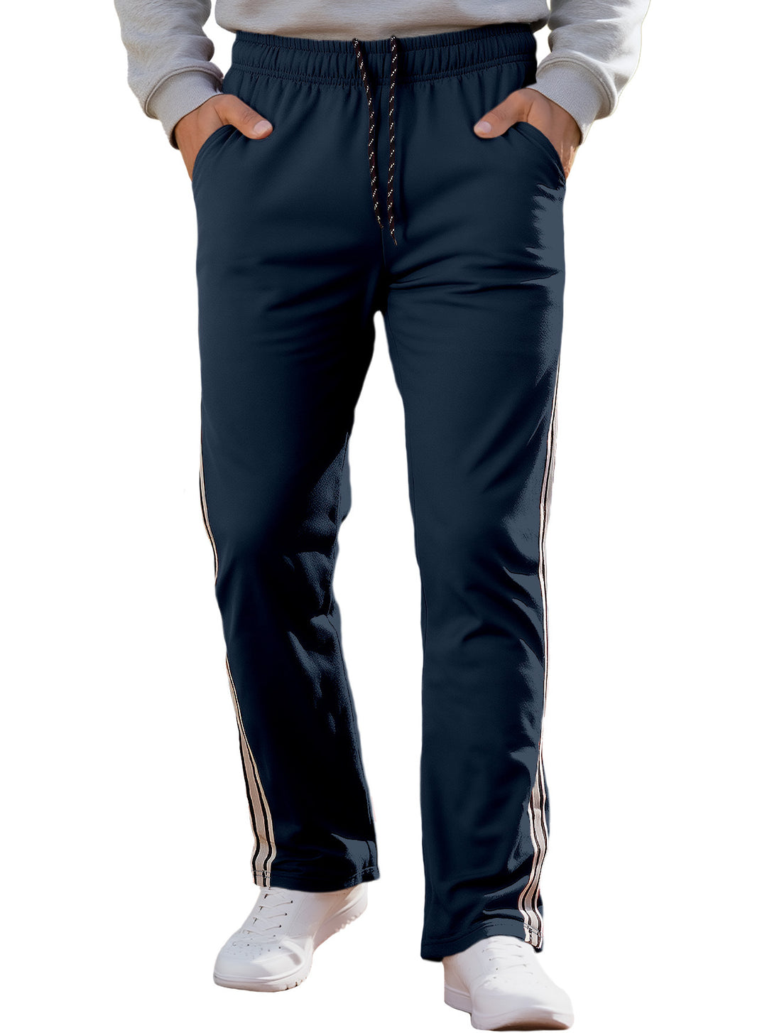 Men's Nan Retro Track Pants with Tapered Leg, Elastic Waistband, Drawstring, and Side Stripes Mune Fashion