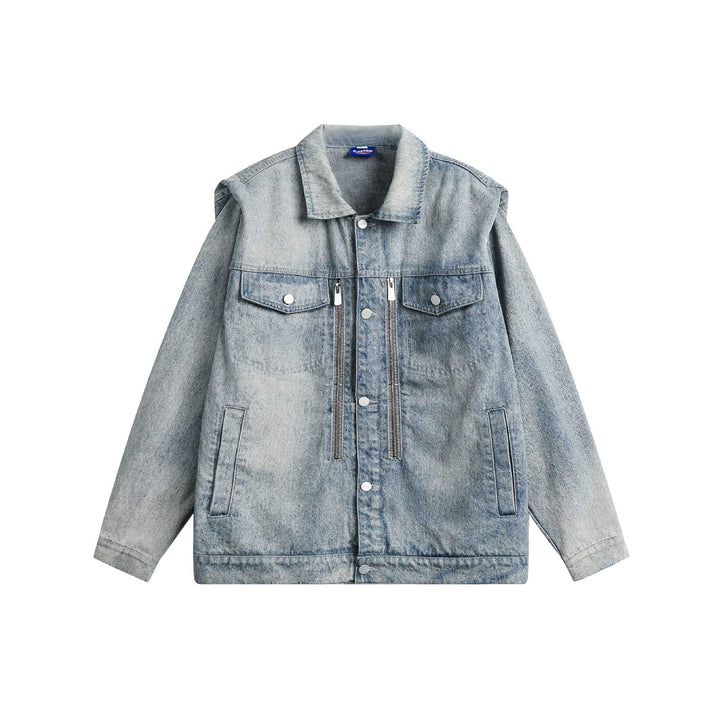 Unisex Boxy Jeans Jacket with Double Zipper and Flap Pockets Mune Fashion