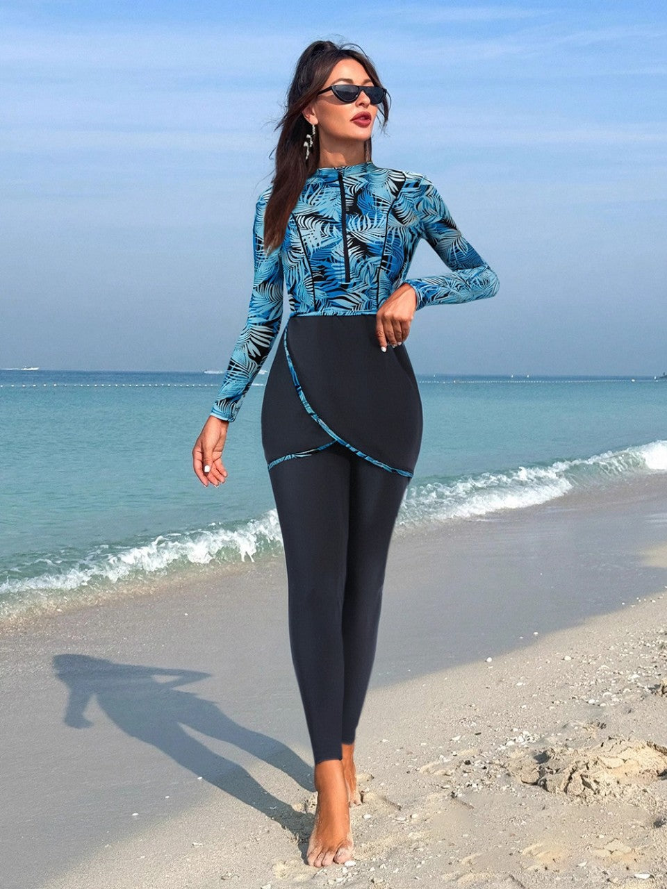 Ladies Elegant Surf Suit with Long Sleeve and Wrap Skirt Mune Fashion