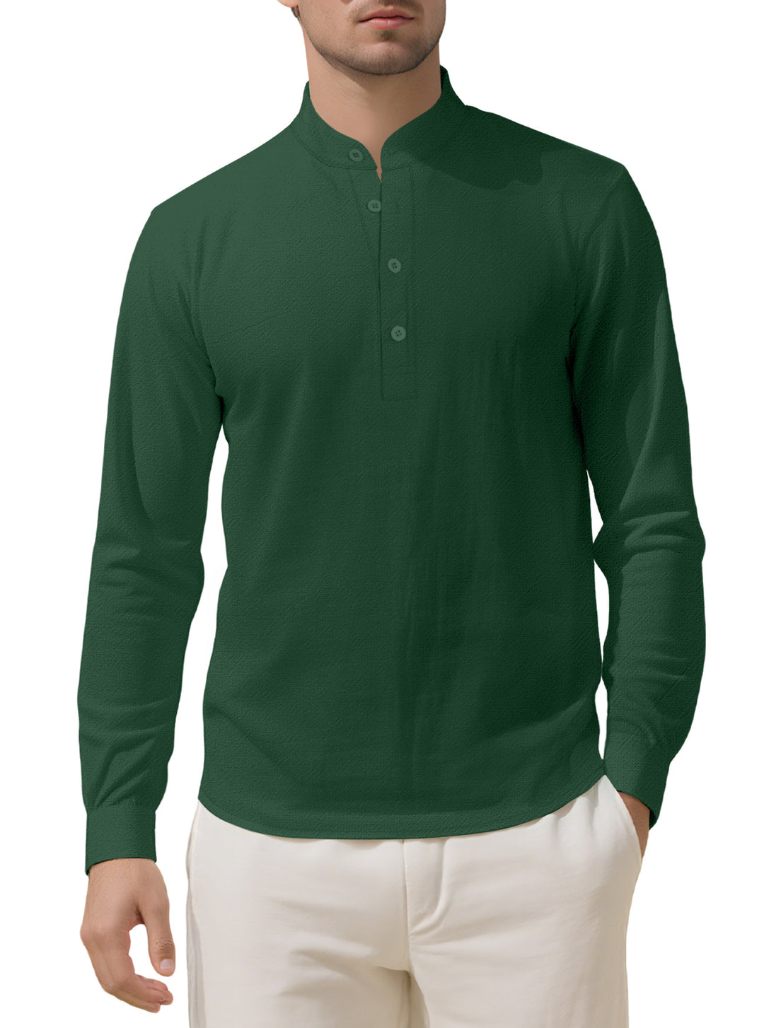 Men's Nehru collar Henley made of cotton stretch with concealed button placket and slim fit Mune Fashion