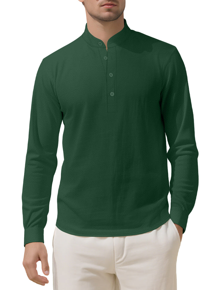 Men's Nehru collar Henley made of cotton stretch with concealed button placket and slim fit Mune Fashion