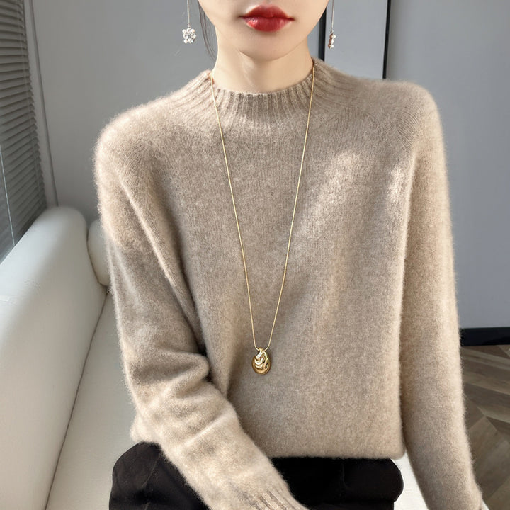 Women's Short Mock Neck Sweater made of fluffy Mohair Blend with boxy silhouette Mune Fashion