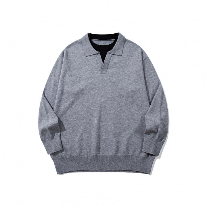 Unisex Oversize fine knit pullover with open Henley neckline and contrasting inner collar Mune Fashion