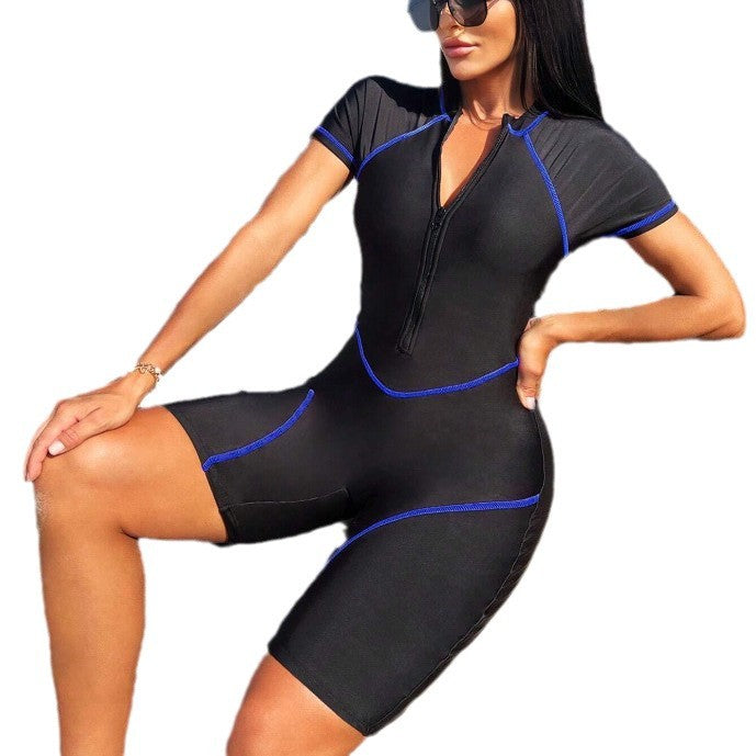 Women’s Short Sleeve Swimsuit with Zipper Mune Fashion