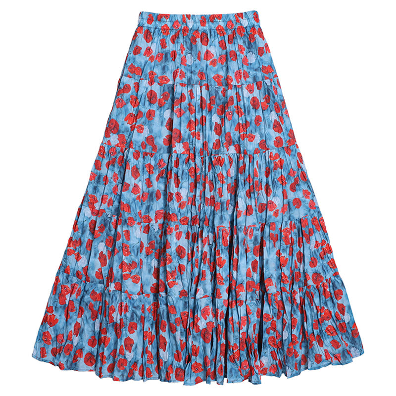 Women's flowing midi maxi skirt with multi-layered tiered design and fine pleated look Mune Fashion