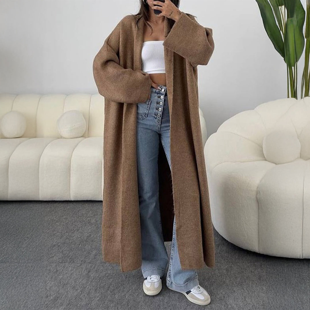 Women's extra-long oversized knit coat with open cut, wide sleeves and kimono collar Mune Fashion