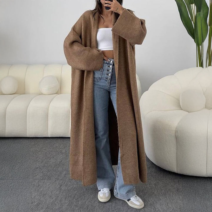 Women's extra-long oversized knit coat with open cut, wide sleeves and kimono collar Mune Fashion