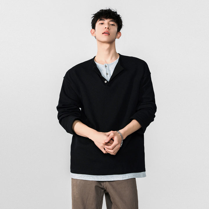 Men's Fashionable Oversized Henley Shirt with Textured Surface Mune Fashion