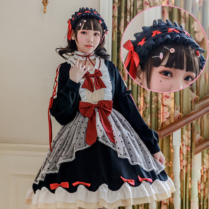 Women's Lolita dress with fancy ruffle details and bows Mune Fashion