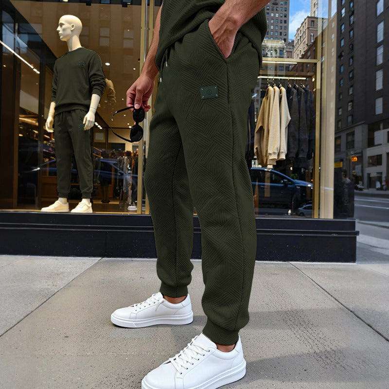 Men's Structured Jogging Pants with Geometric Waffle Pattern and Elastic Cuffs Mune Fashion
