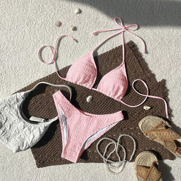Women's triangle bikini with trendy knot design and textured fabric Mune Fashion