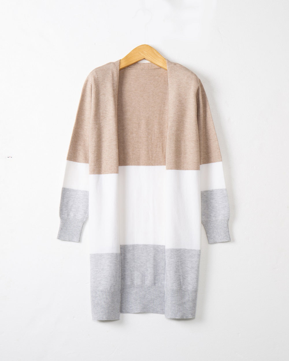 Women's long cardigan with color block design, open front and ribbed cuffs Mune Fashion