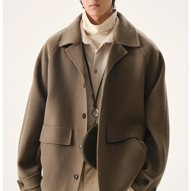 Men's short jacket made of wool blend in oversized cut with lapel collar Mune Fashion