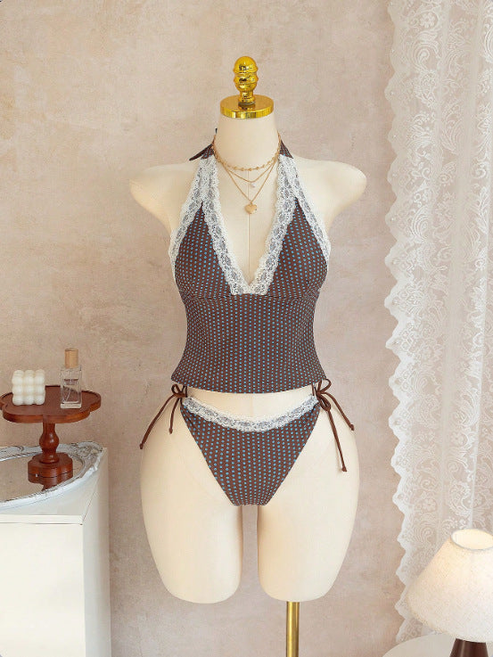 Women's Halter-Kini Set with Lace Accents Mune Fashion