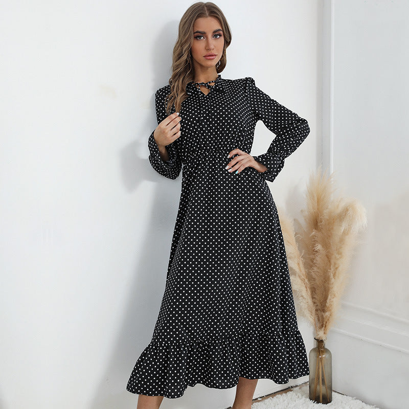 Women Elegant Midi Dress with Polka Dot Pattern Mune Fashion