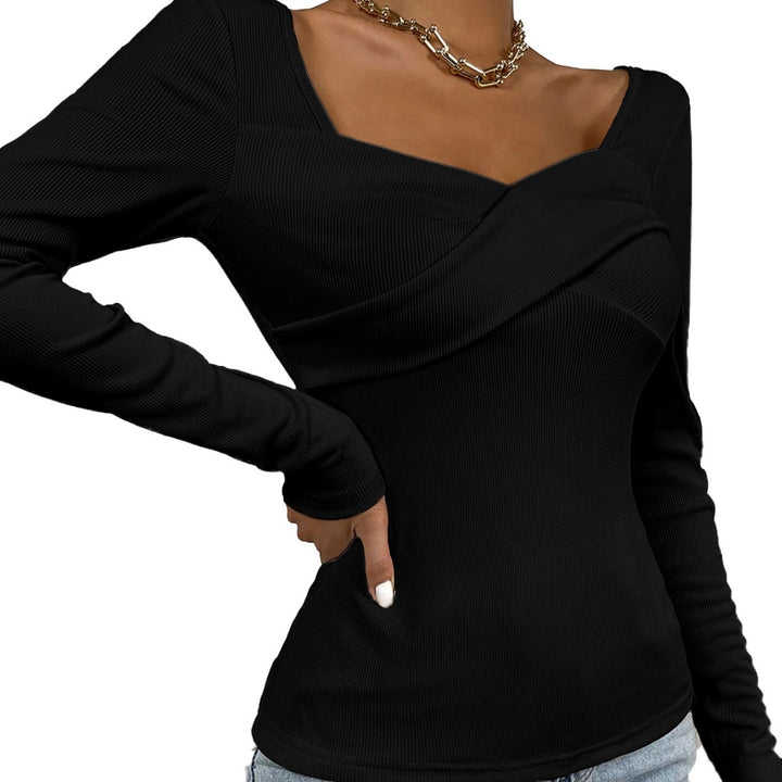 Ladies figure-hugging rib body with square neckline and draped bustier Mune Fashion