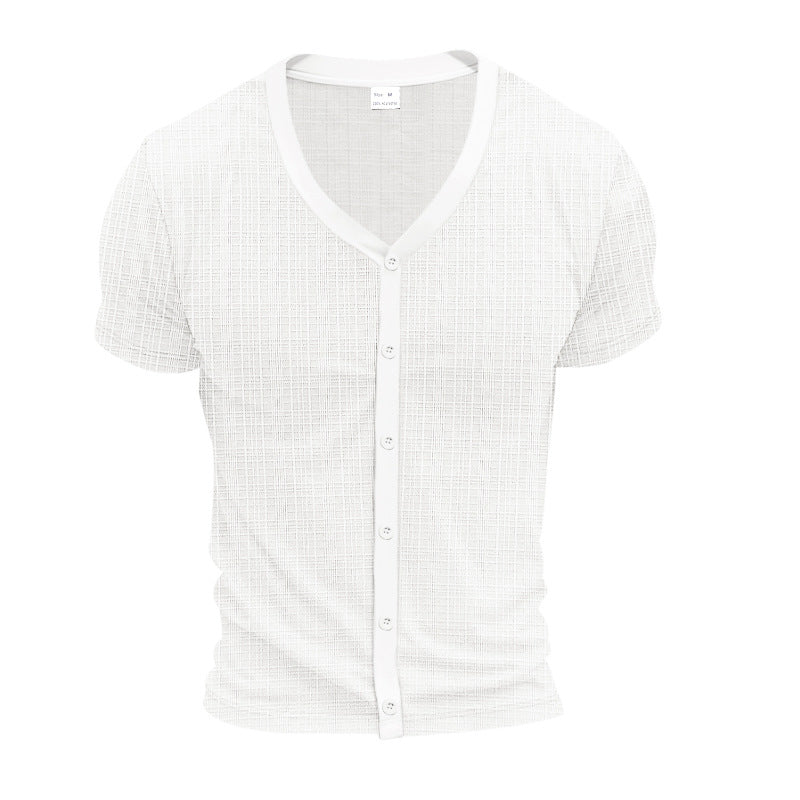 Men's short-sleeve fine knit cardigan with V-neck and continuous button placket Mune Fashion