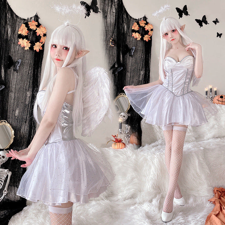 Women's Fantasy Angel Costume with Transparent Tulle Skirt and Sparkling Accents Mune Fashion