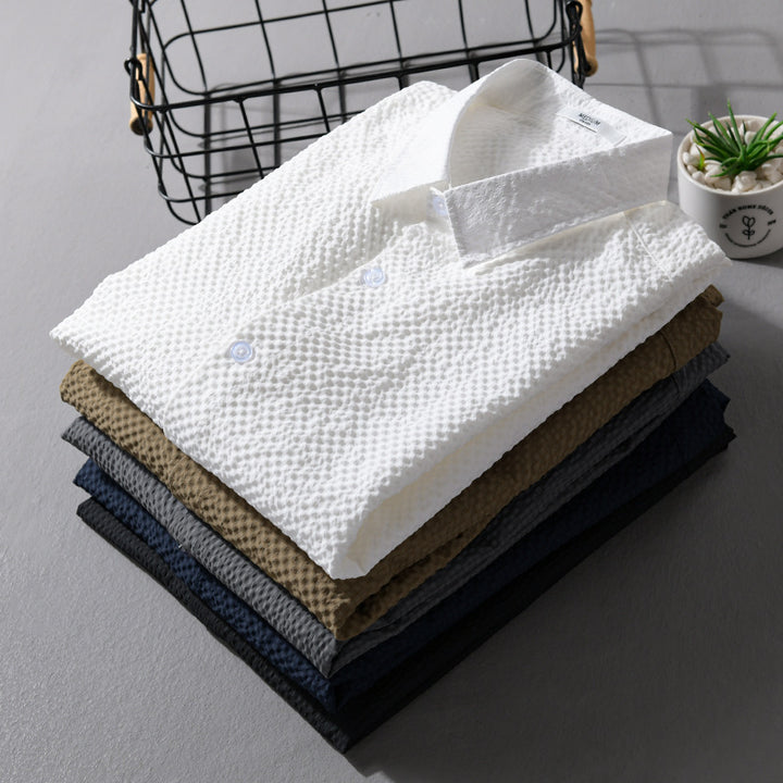Men's structured lightweight shirt in layering style with crinkle look and rounded hem Mune Fashion