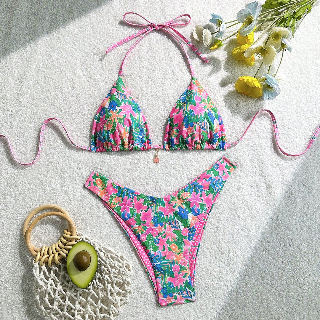 Women's Triangle Bikini with Floral Design Mune Fashion