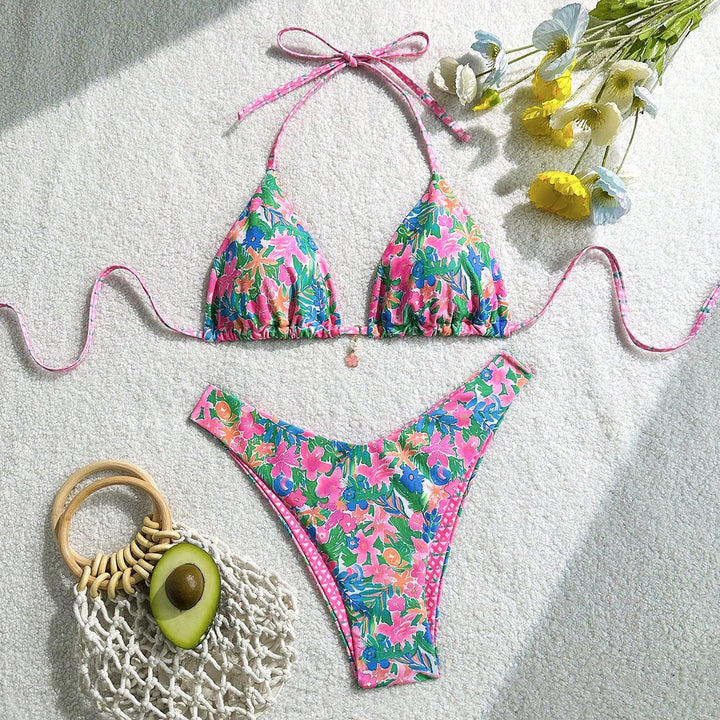 Women's Triangle Bikini with Floral Design Mune Fashion